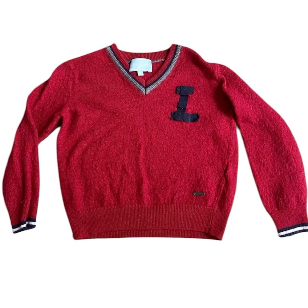 Kids Lanvin Letterman Wool Red Blue Vneck Sweater‎